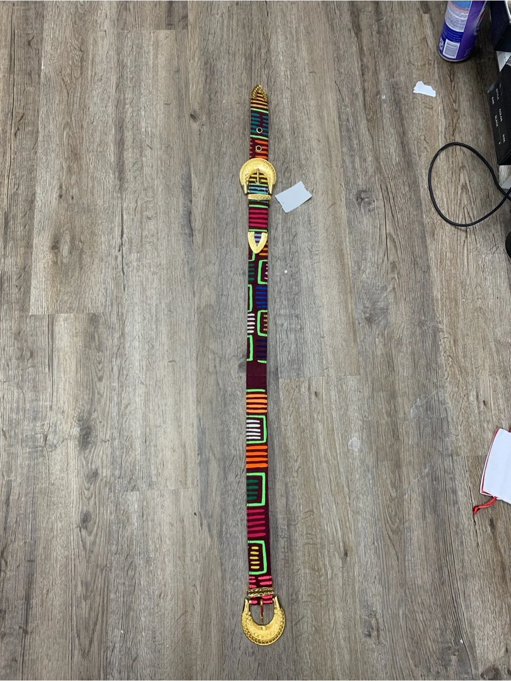 Agua E Lulo Colorful Geometric Belt with Gold Buckles